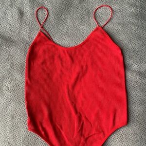 Red thin strap body suit